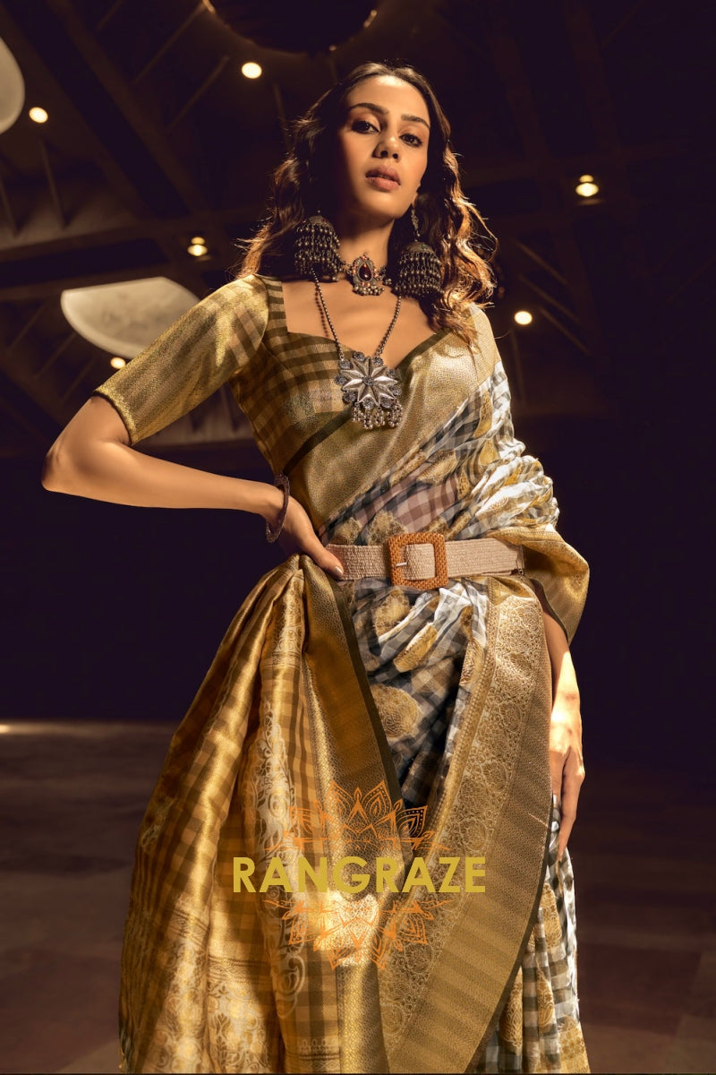 Black And Golden Woven Banarasi Organza Silk Saree