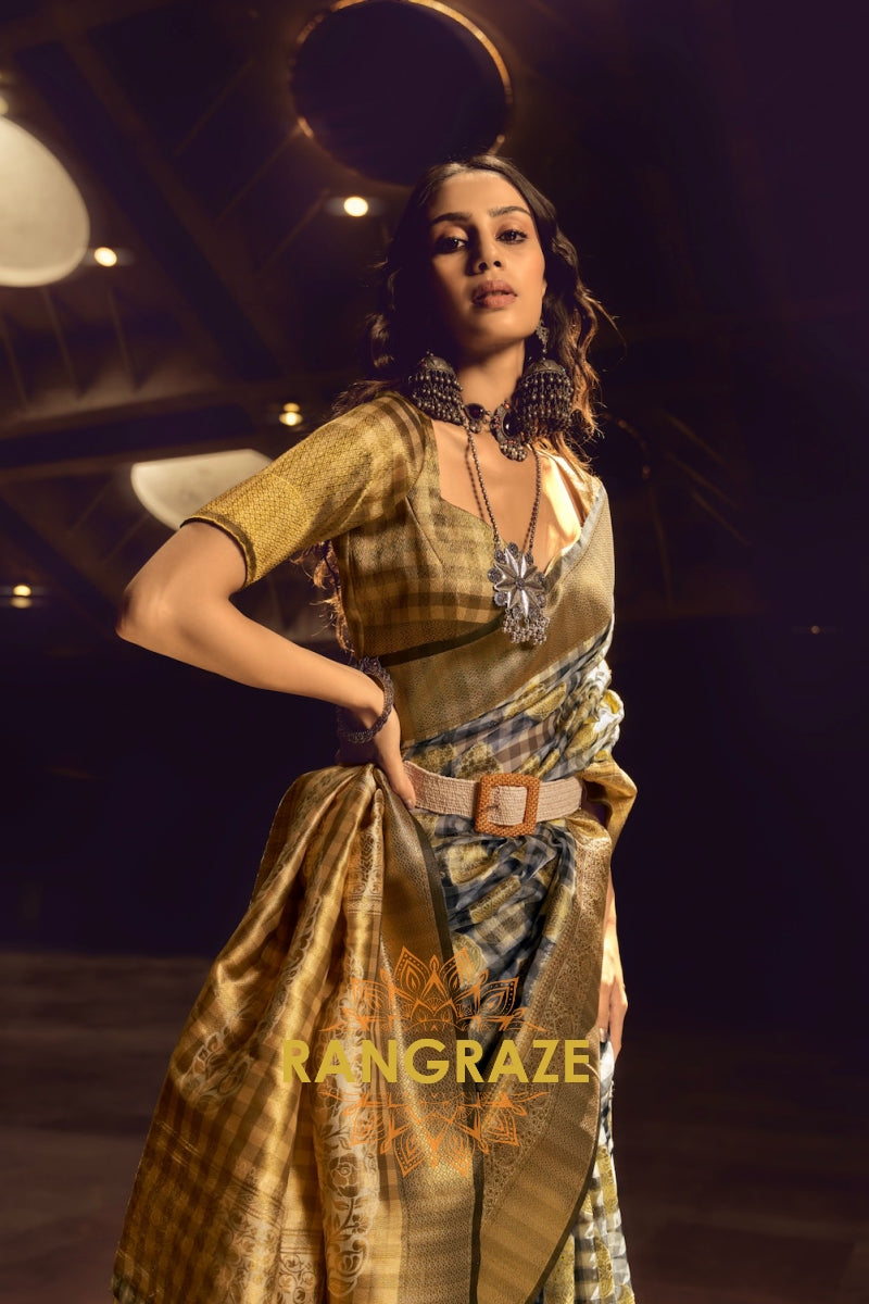 Black And Golden Woven Banarasi Organza Silk Saree