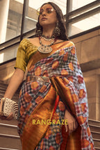 Midnight Black And Red Woven Banarasi Organza Silk Saree