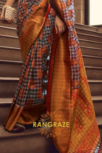 Midnight Black And Red Woven Banarasi Organza Silk Saree