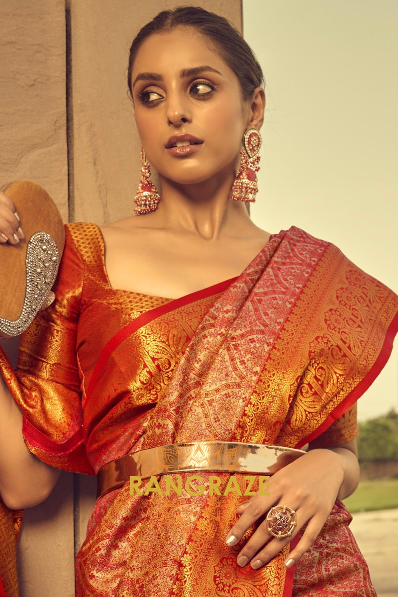 Royal Red Brocade Banarasi Woven Silk Saree