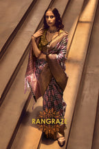 Deep Lilac And Golden Woven Banarasi Organza Silk Saree