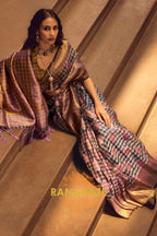 Deep Lilac And Golden Woven Banarasi Organza Silk Saree