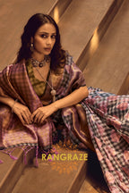 Deep Lilac And Golden Woven Banarasi Organza Silk Saree