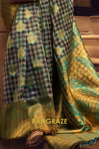 Turquoise Blue And Golden Woven Banarasi Organza Silk Saree