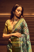 Turquoise Blue And Golden Woven Banarasi Organza Silk Saree