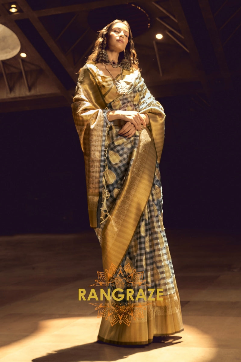 Black And Golden Woven Banarasi Organza Silk Saree