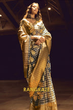 Black And Golden Woven Banarasi Organza Silk Saree