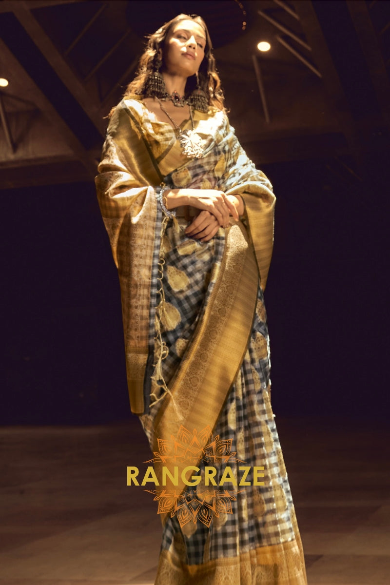 Black And Golden Woven Banarasi Organza Silk Saree