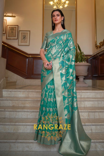 Blue Woven Banarasi Organza Silk Saree