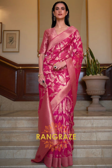 Royal Magenta Woven Banarasi Organza Silk Saree