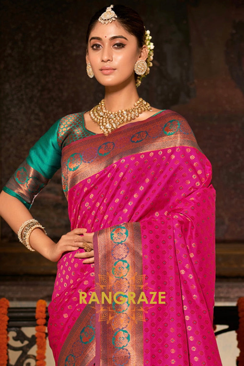 Prestige Magenta Festive Banarasi Silk Saree With Heavy Zari Work