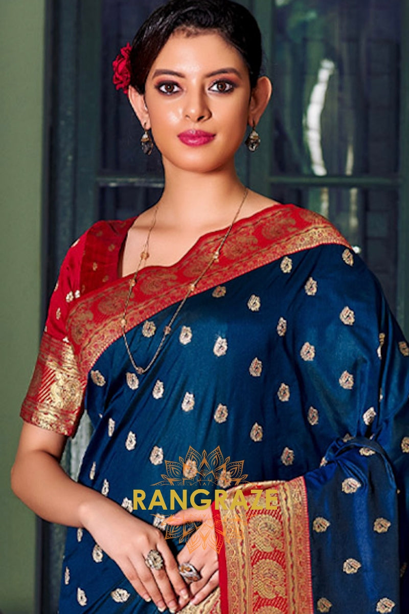 Regal Blue Heavy Work Festive Banarasi Silk Saree