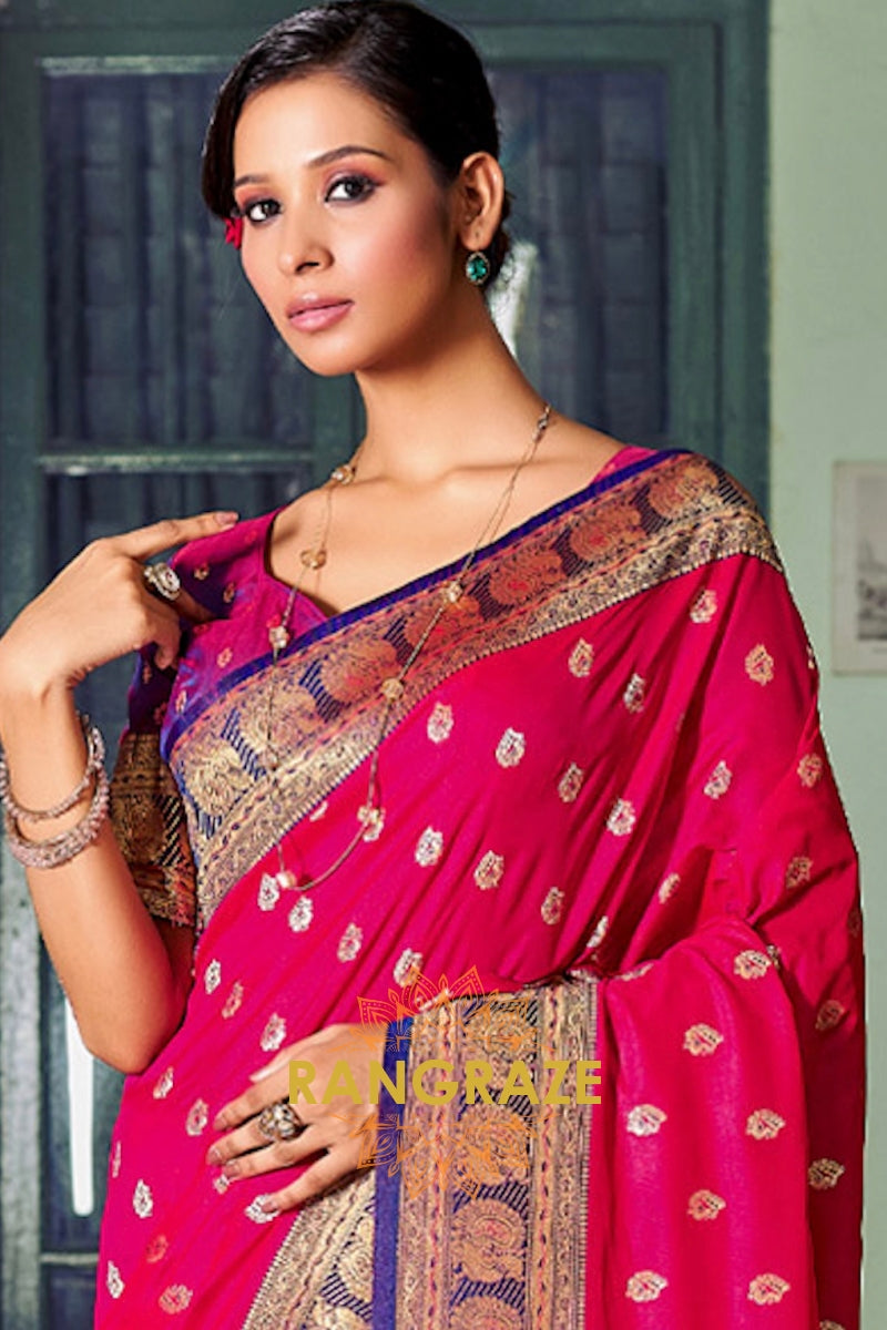 Regal Pink Heavy Work Festive Banarasi Silk Saree