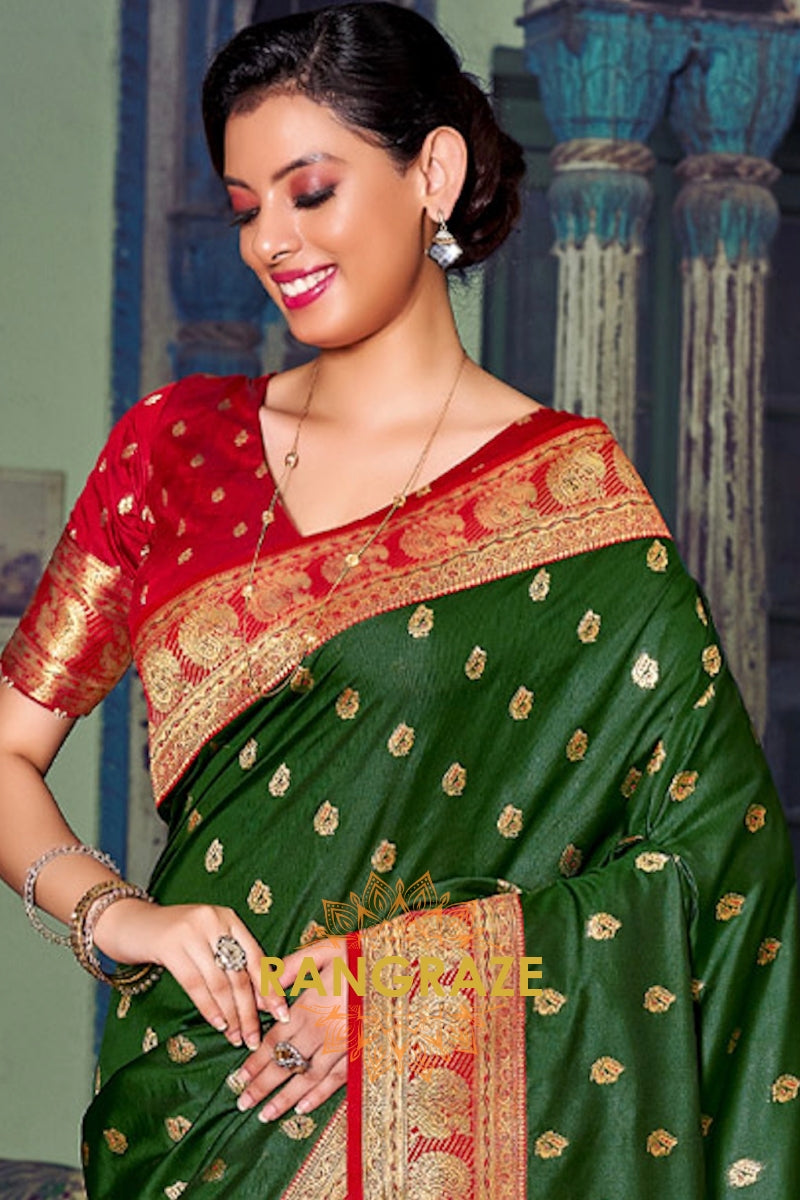 Regal Green Heavy Work Festive Banarasi Silk Saree