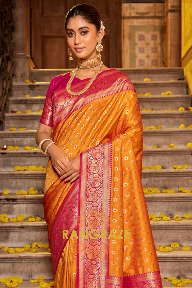 Mystic Yellow Heavy Work Festive Banarasi Silk Saree