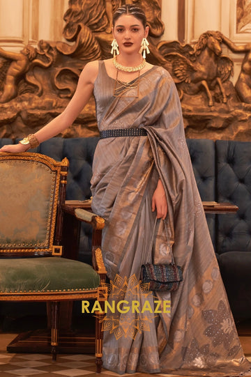 Grey Tusser Silk Saree With Rich Sequin Work