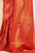 Glitter Peachy Pink Handloom Weaving Kanjivaram Silk Saree
