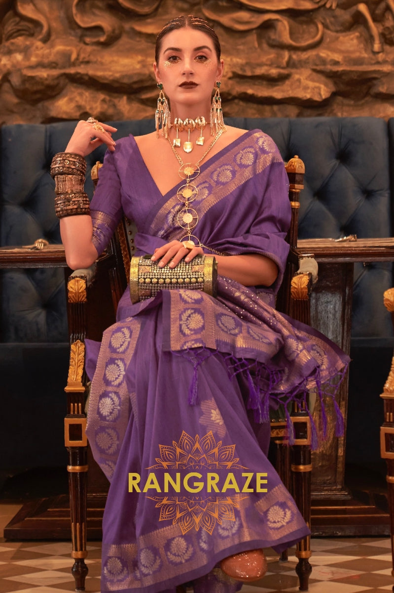 Purple Tusser Silk Saree With Rich Sequin Work