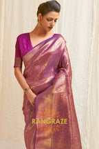 Glitter Purple Handloom Weaving Kanjivaram Silk Saree