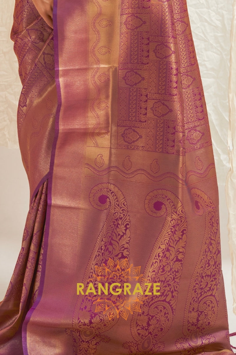 Glitter Purple Handloom Weaving Kanjivaram Silk Saree