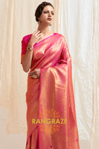 Glitter Red Handloom Weaving Kanjivaram Silk Saree