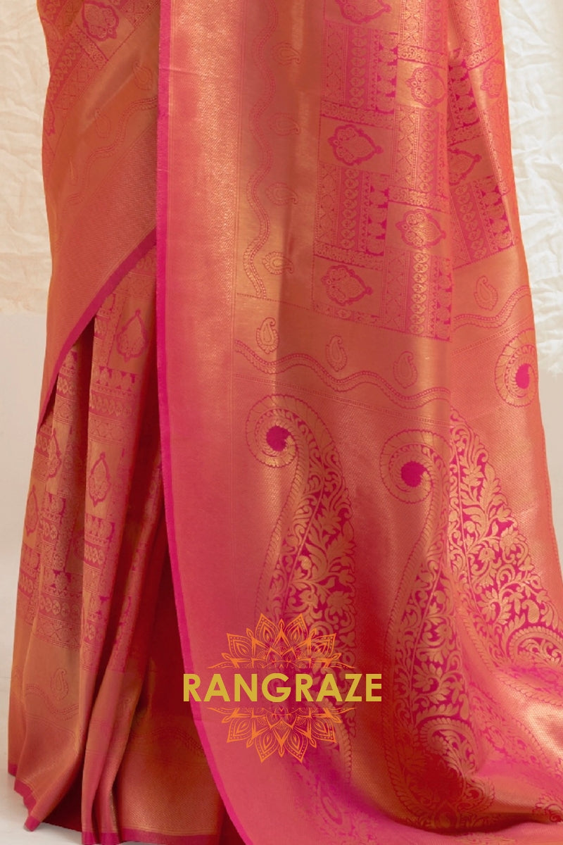 Glitter Red Handloom Weaving Kanjivaram Silk Saree