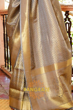 Imperial Golden Grey Woven Kanjivaram Silk Saree