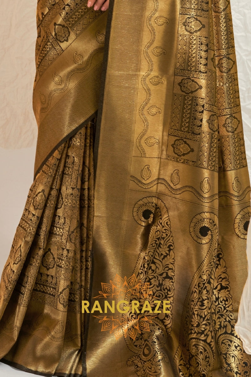 Glitter Black Handloom Weaving Kanjivaram Silk Saree