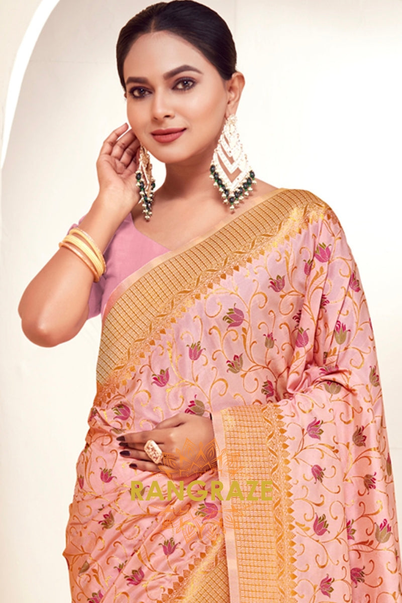 Artisan Rose Pink Woven Work Banarasi Silk Saree