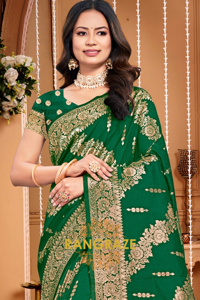 Grace Green Banarasi Silk Saree With Matching Blouse