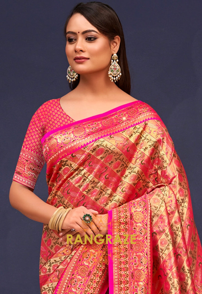 Magenta Pink Banarasi Silk Saree With Heavy Work