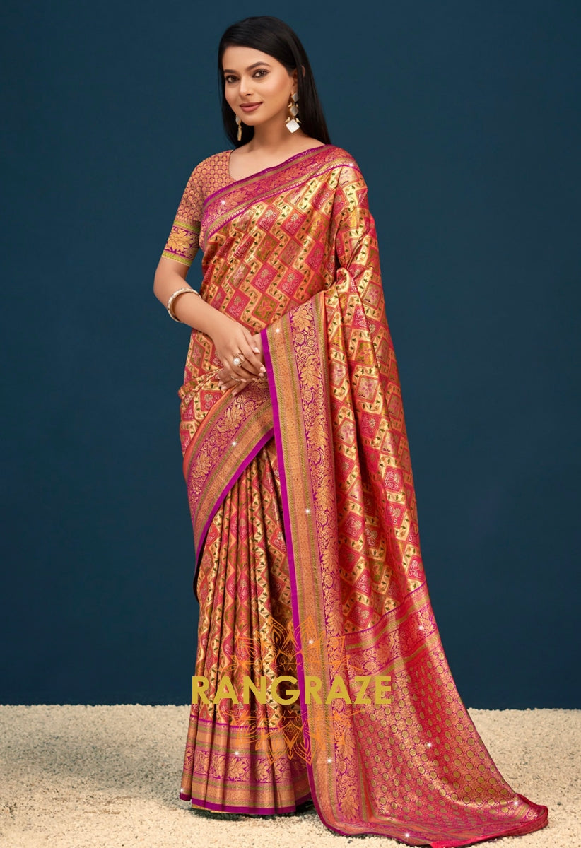 Wine Purple Banarasi Silk Saree With Heavy Work