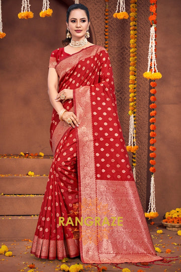 Eternal Red Banarasi Silk Saree With Matching Blouse