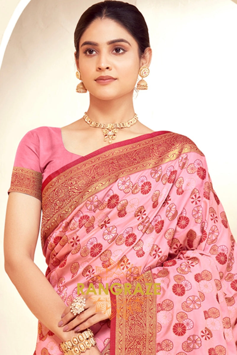 Rose Pink Majestic Weave Banarasi Silk Saree