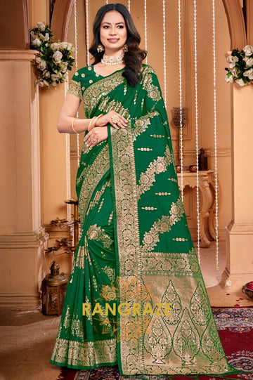 Grace Green Banarasi Silk Saree With Matching Blouse