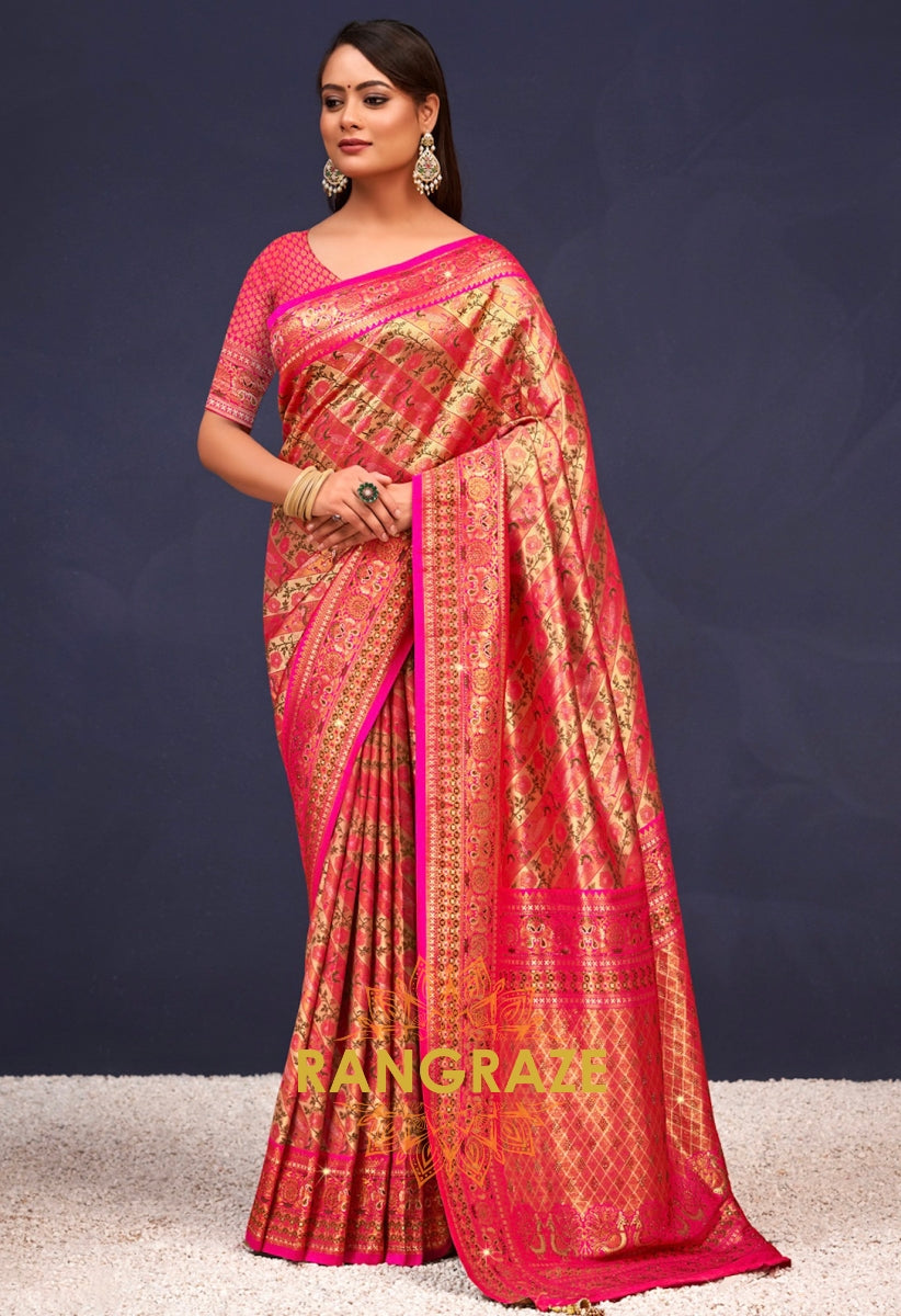 Magenta Pink Banarasi Silk Saree With Heavy Work