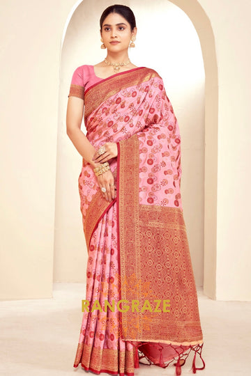 Rose Pink Majestic Weave Banarasi Silk Saree