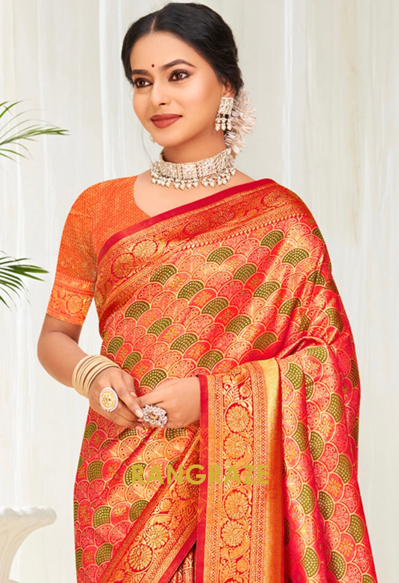 Imperial Orange Heavy Woven Work Banarasi Silk Saree