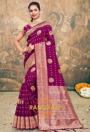 Antique Maroon Banarasi Silk Saree With Matching Blouse