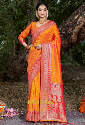 Mustard Yellow Royal Banarasi Silk Woven Saree