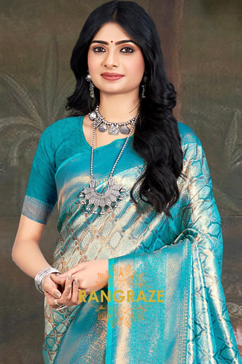 Azure Blue Woven Work Kanjivaram Silk Saree