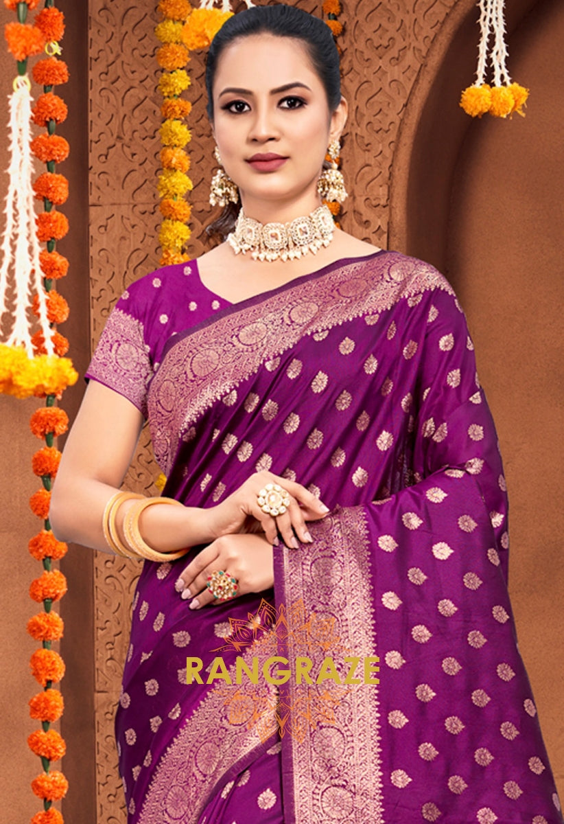 Eternal Purple Banarasi Silk Saree With Matching Blouse