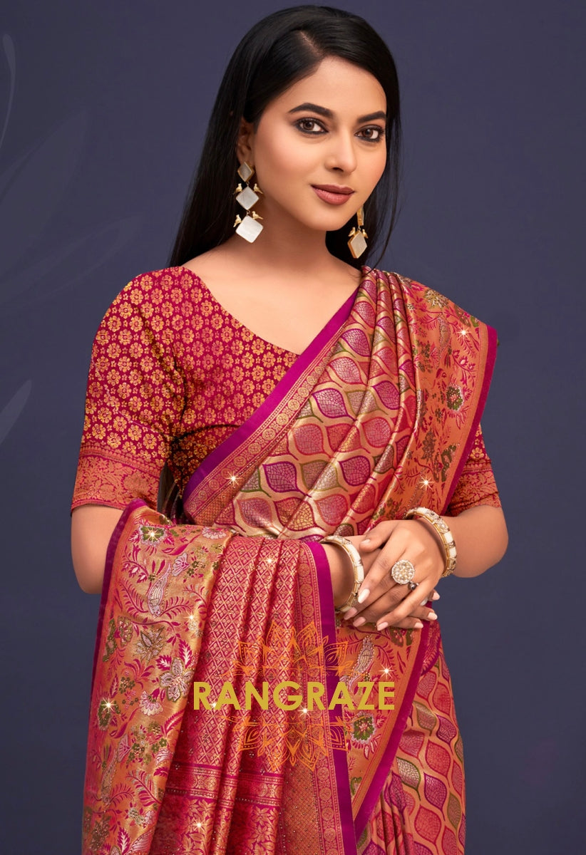 Imperial Purple Red Banarasi Silk Saree With Heavy Work