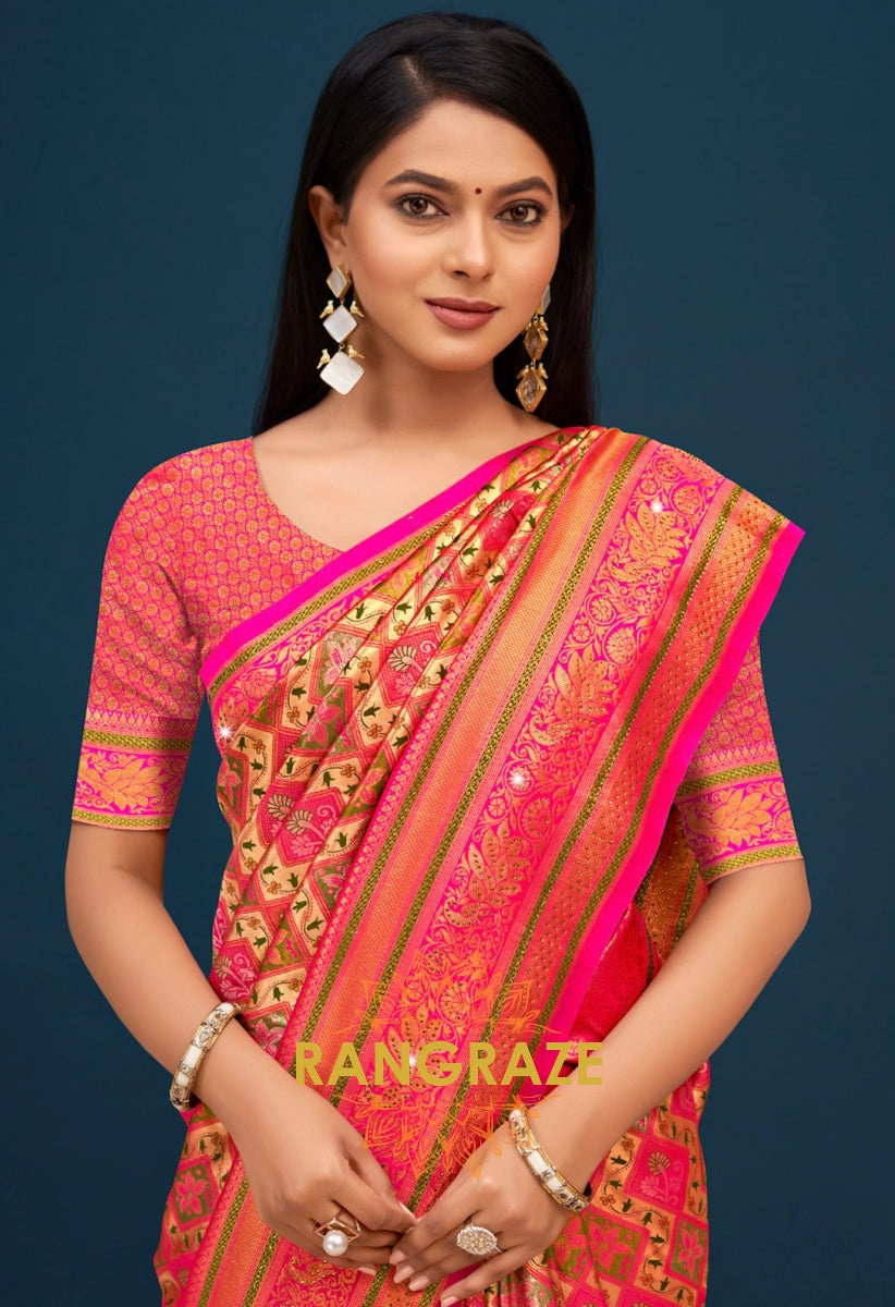 Regal Pink Banarasi Silk Saree With Heavy Work