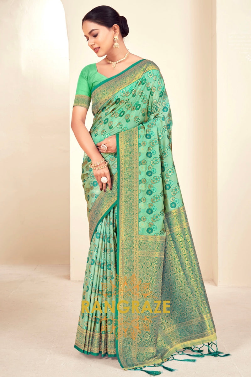 Sea Green Majestic Weave Banarasi Silk Saree