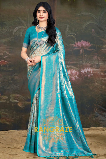 Azure Blue Woven Work Kanjivaram Silk Saree