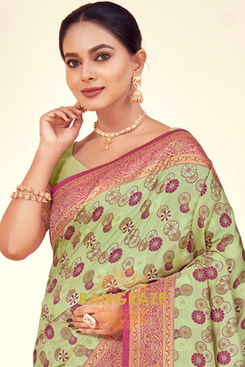 Parrot Green Majestic Weave Banarasi Silk Saree