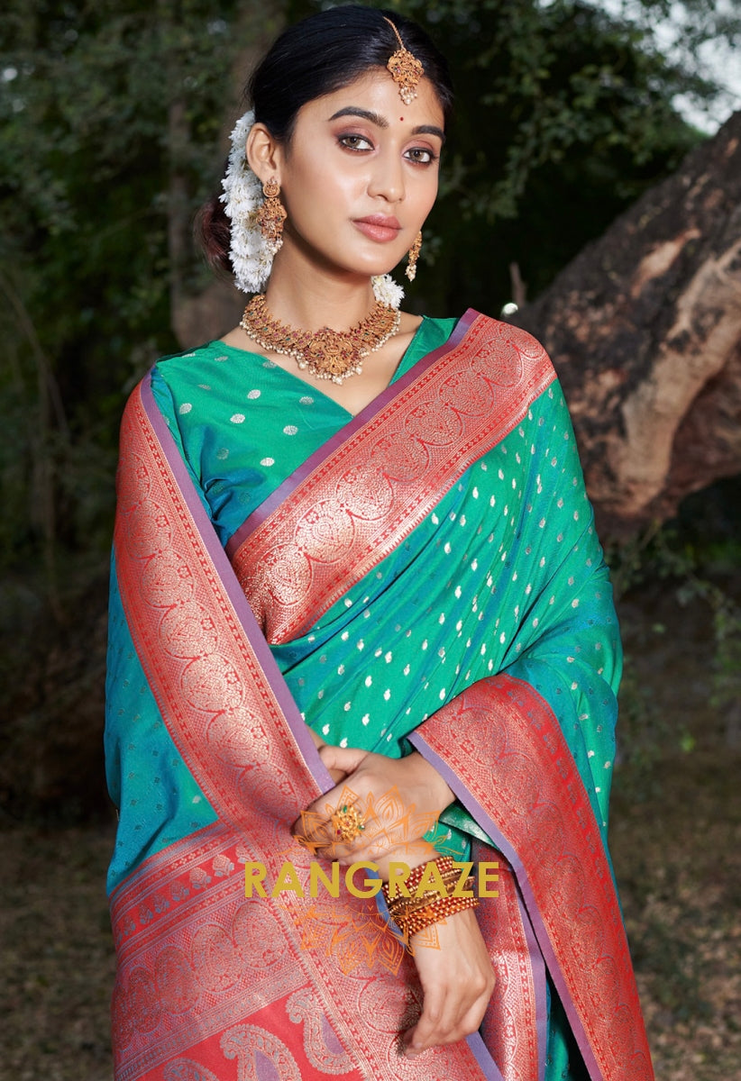 Turquoise Blue Royal Banarasi Silk Woven Saree