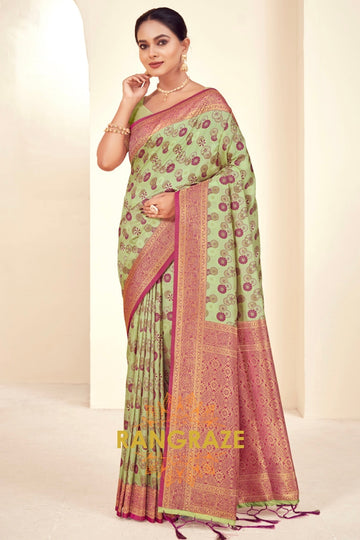 Parrot Green Majestic Weave Banarasi Silk Saree